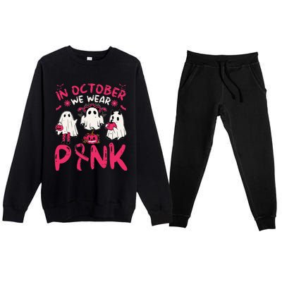 Wear Pink Breast Cancer Warrior Ghost Halloween Groovy Premium Crewneck Sweatsuit Set