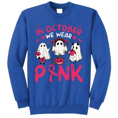 Wear Pink Breast Cancer Warrior Ghost Halloween Groovy Sweatshirt