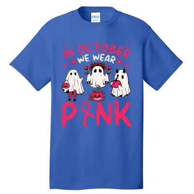 Wear Pink Breast Cancer Warrior Ghost Halloween Groovy Tall T-Shirt