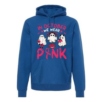 Wear Pink Breast Cancer Warrior Ghost Halloween Groovy Premium Hoodie