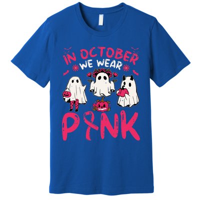 Wear Pink Breast Cancer Warrior Ghost Halloween Groovy Premium T-Shirt