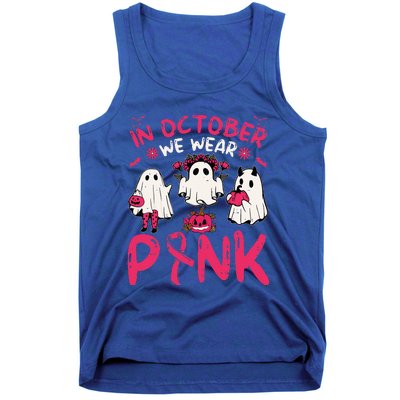 Wear Pink Breast Cancer Warrior Ghost Halloween Groovy Tank Top