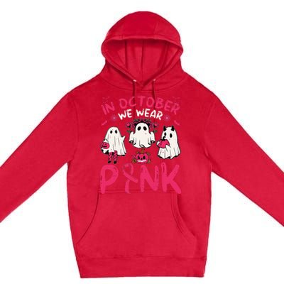 Wear Pink Breast Cancer Warrior Ghost Halloween Groovy Premium Pullover Hoodie