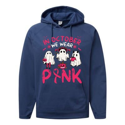 Wear Pink Breast Cancer Warrior Ghost Halloween Groovy Performance Fleece Hoodie