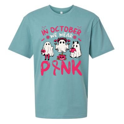 Wear Pink Breast Cancer Warrior Ghost Halloween Groovy Sueded Cloud Jersey T-Shirt