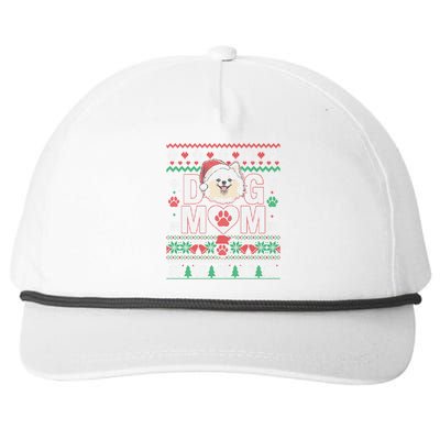 White Pomeranian Best Dog Mom Ugly Christmas Pattern Snapback Five-Panel Rope Hat