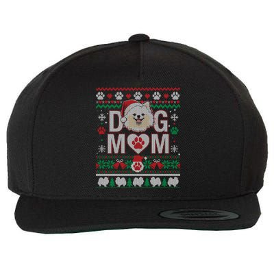 White Pomeranian Best Dog Mom Ugly Christmas Pattern Wool Snapback Cap