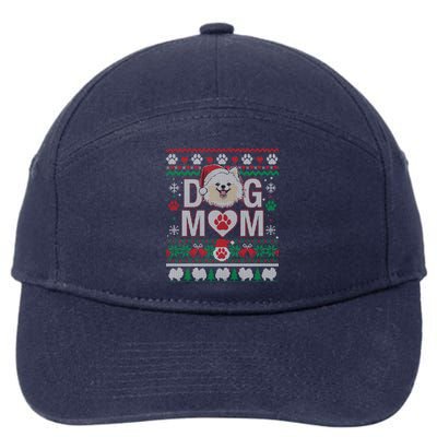 White Pomeranian Best Dog Mom Ugly Christmas Pattern 7-Panel Snapback Hat