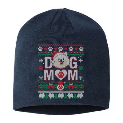 White Pomeranian Best Dog Mom Ugly Christmas Pattern Sustainable Beanie