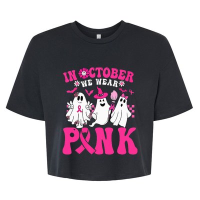 Wear Pink Breast Cancer Warrior Ghost Halloween Groovy Bella+Canvas Jersey Crop Tee