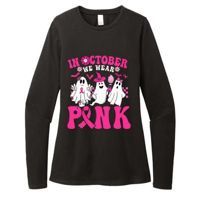 Wear Pink Breast Cancer Warrior Ghost Halloween Groovy Womens CVC Long Sleeve Shirt