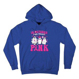 Wear Pink Breast Cancer Warrior Ghost Halloween Groovy Hoodie