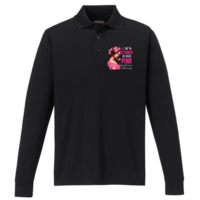 Wear Pink Breast Cancer Awareness Warrior  Pink Ribbon Performance Long Sleeve Polo