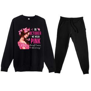 Wear Pink Breast Cancer Awareness Warrior  Pink Ribbon Premium Crewneck Sweatsuit Set