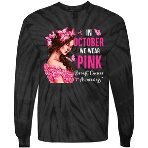 Wear Pink Breast Cancer Awareness Warrior  Pink Ribbon Tie-Dye Long Sleeve Shirt