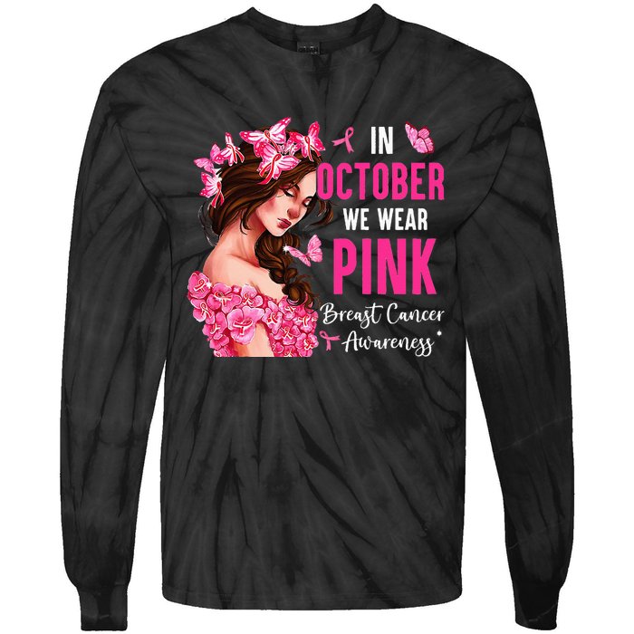 Wear Pink Breast Cancer Awareness Warrior  Pink Ribbon Tie-Dye Long Sleeve Shirt