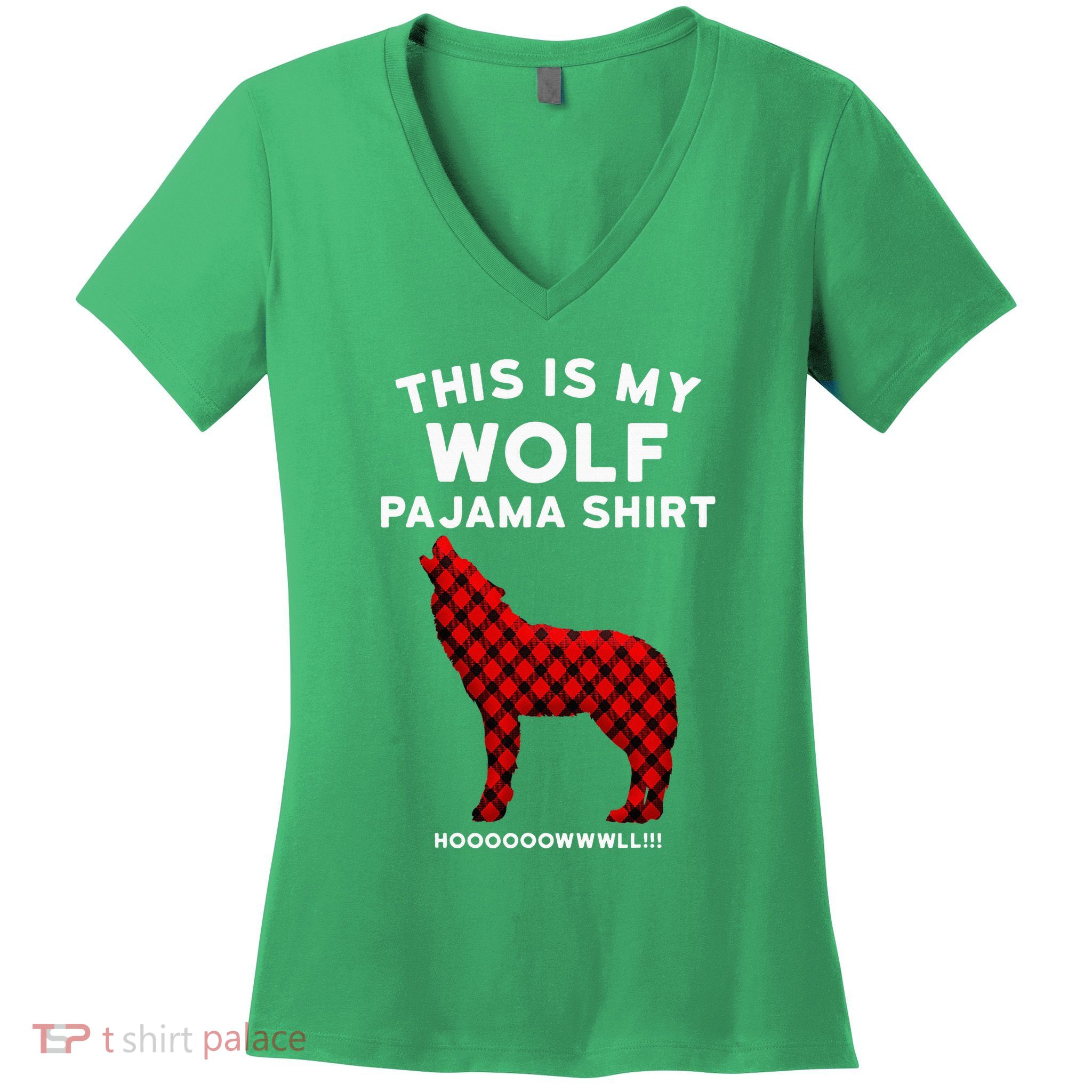 Wolf Pajama Cute Christmas Gift For Wolf Lovers Women's V-Neck T-Shirt