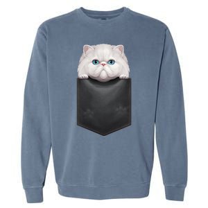 White Persian Cat In Chest Pocket Garment-Dyed Sweatshirt