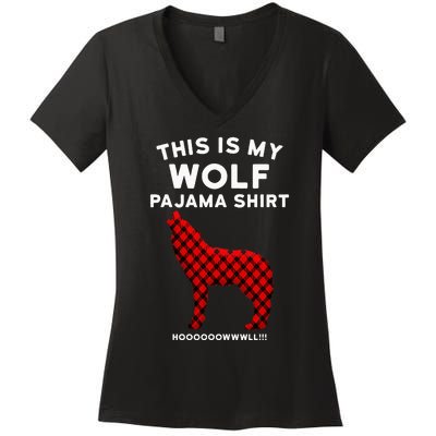 Wolf Pajama Cute Christmas Gift For Wolf Lovers Women's V-Neck T-Shirt