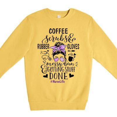 Womens Ph Cute Messy Bun Nurse Life Nursing Coffee Premium Crewneck Sweatshirt