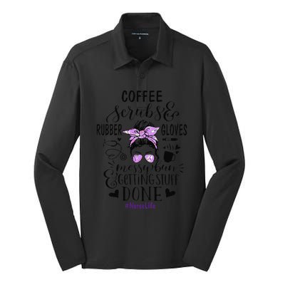 Womens Ph Cute Messy Bun Nurse Life Nursing Coffee Silk Touch Performance Long Sleeve Polo