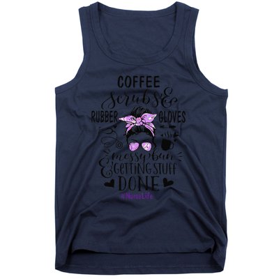 Womens Ph Cute Messy Bun Nurse Life Nursing Coffee Tank Top