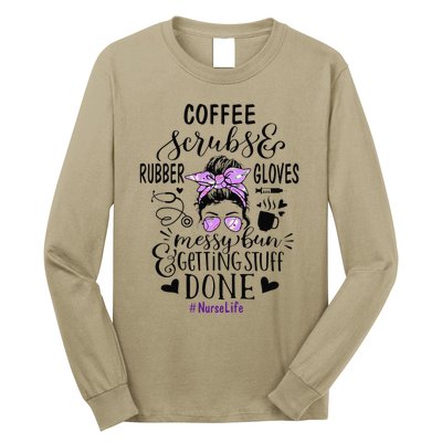 Womens Ph Cute Messy Bun Nurse Life Nursing Coffee Long Sleeve Shirt