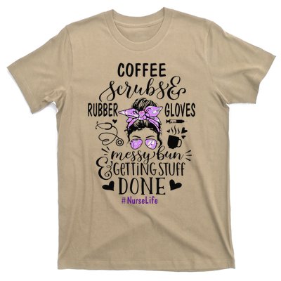 Womens Ph Cute Messy Bun Nurse Life Nursing Coffee T-Shirt