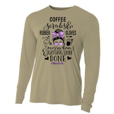 Womens Ph Cute Messy Bun Nurse Life Nursing Coffee Cooling Performance Long Sleeve Crew