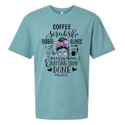 Womens Ph Cute Messy Bun Nurse Life Nursing Coffee Sueded Cloud Jersey T-Shirt