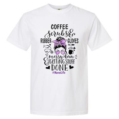 Womens Ph Cute Messy Bun Nurse Life Nursing Coffee Garment-Dyed Heavyweight T-Shirt