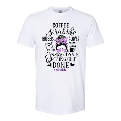 Womens Ph Cute Messy Bun Nurse Life Nursing Coffee Softstyle CVC T-Shirt