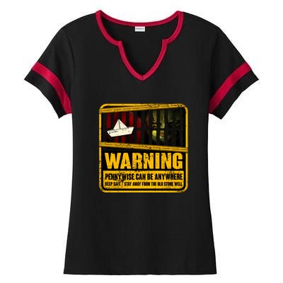 Warning Pennywise Can Be Anywhere Keep Safe Scary Horror Clown Halloween Ladies Halftime Notch Neck Tee