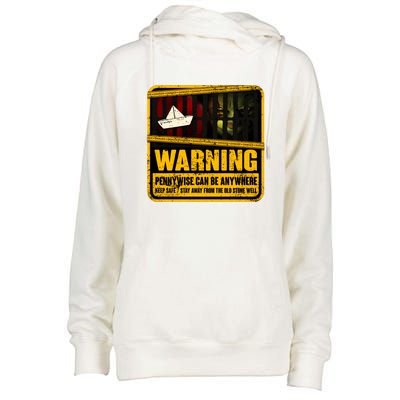 Warning Pennywise Can Be Anywhere Keep Safe Scary Horror Clown Halloween Womens Funnel Neck Pullover Hood