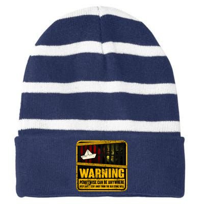 Warning Pennywise Can Be Anywhere Keep Safe Scary Horror Clown Halloween Striped Beanie with Solid Band