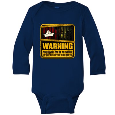 Warning Pennywise Can Be Anywhere Keep Safe Scary Horror Clown Halloween Baby Long Sleeve Bodysuit