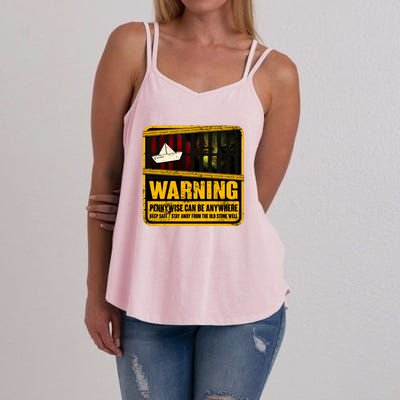 Warning Pennywise Can Be Anywhere Keep Safe Scary Horror Clown Halloween Women's Strappy Tank