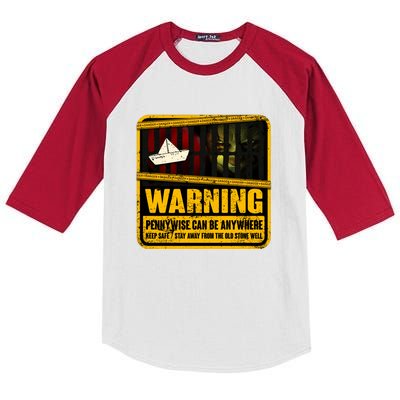 Warning Pennywise Can Be Anywhere Keep Safe Scary Horror Clown Halloween Kids Colorblock Raglan Jersey