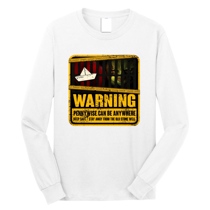 Warning Pennywise Can Be Anywhere Keep Safe Scary Horror Clown Halloween Long Sleeve Shirt