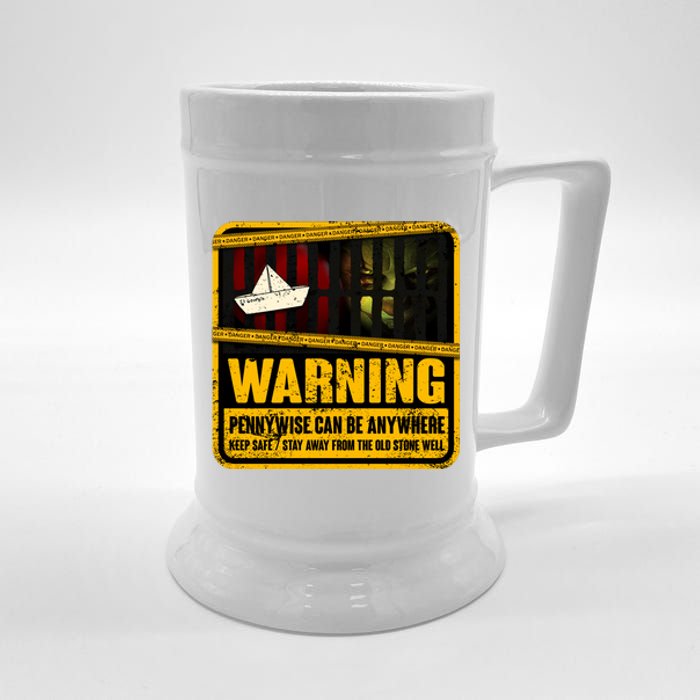 Warning Pennywise Can Be Anywhere Keep Safe Scary Horror Clown Halloween Beer Stein