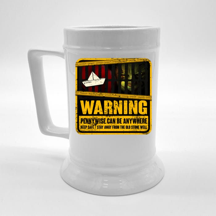 Warning Pennywise Can Be Anywhere Keep Safe Scary Horror Clown Halloween Beer Stein