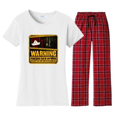 Warning Pennywise Can Be Anywhere Keep Safe Scary Horror Clown Halloween Women's Flannel Pajama Set