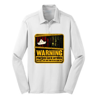 Warning Pennywise Can Be Anywhere Keep Safe Scary Horror Clown Halloween Silk Touch Performance Long Sleeve Polo