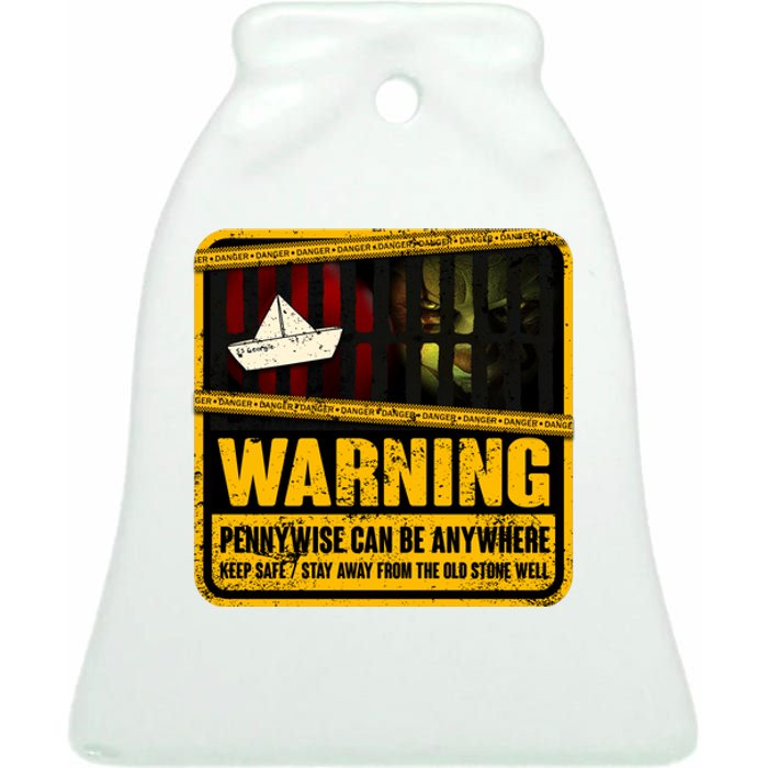 Warning Pennywise Can Be Anywhere Keep Safe Scary Horror Clown Halloween Ceramic Bell Ornament