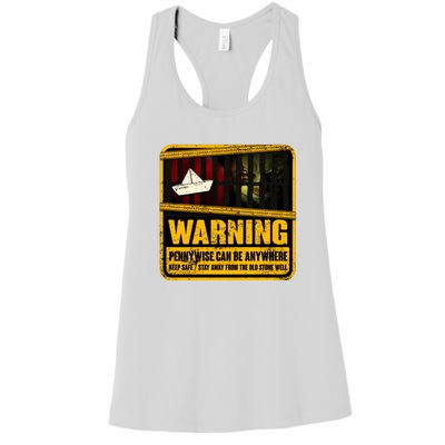 Warning Pennywise Can Be Anywhere Keep Safe Scary Horror Clown Halloween Women's Racerback Tank