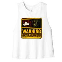 Warning Pennywise Can Be Anywhere Keep Safe Scary Horror Clown Halloween Women's Racerback Cropped Tank