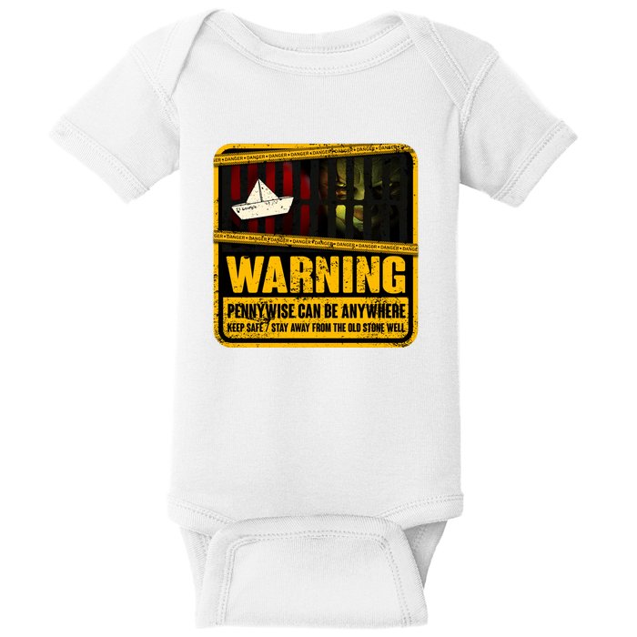 Warning Pennywise Can Be Anywhere Keep Safe Scary Horror Clown Halloween Baby Bodysuit