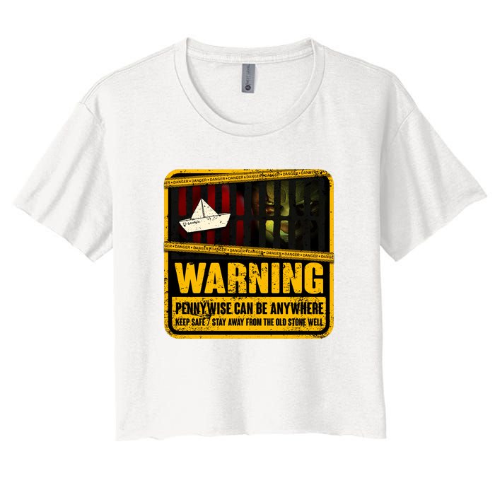 Warning Pennywise Can Be Anywhere Keep Safe Scary Horror Clown Halloween Women's Crop Top Tee