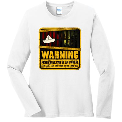 Warning Pennywise Can Be Anywhere Keep Safe Scary Horror Clown Halloween Ladies Long Sleeve Shirt