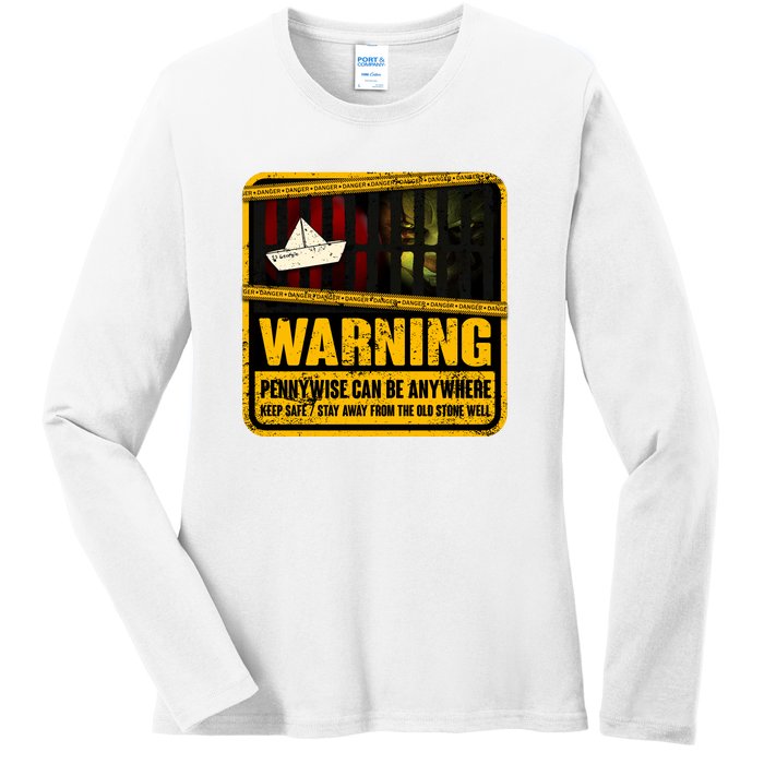 Warning Pennywise Can Be Anywhere Keep Safe Scary Horror Clown Halloween Ladies Long Sleeve Shirt